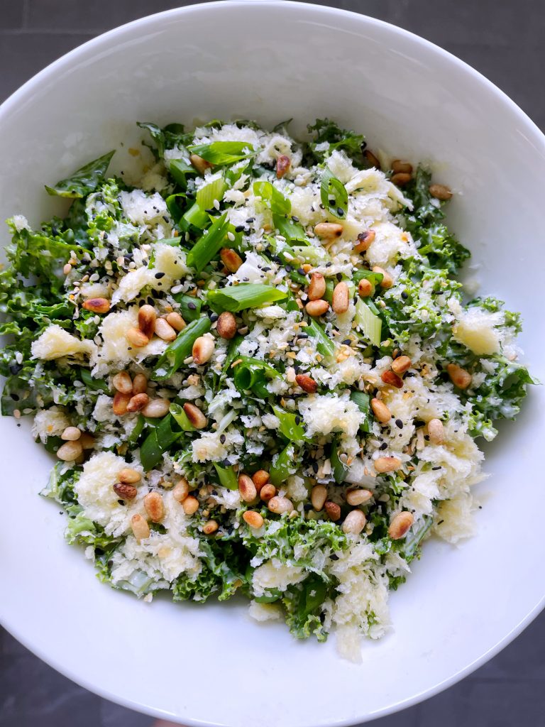 Kale salad with tahini and everything but the bagel